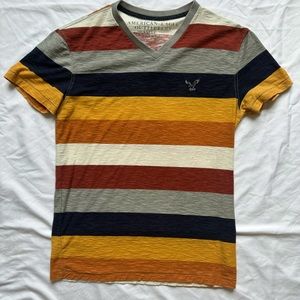 American Eagle Outfitters Men’s V Neck, Stipe Cotton Tee Shirt, Medium, NWOT